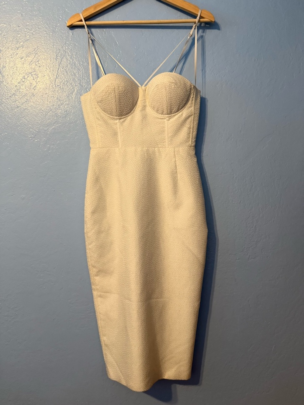 MISHA COLLECTION Cream Textured Bustier Midi Dress